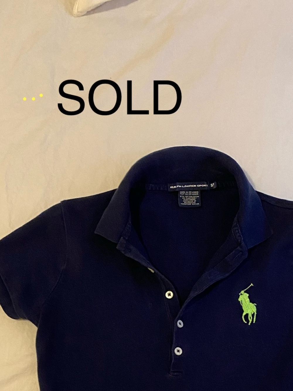 SOLD
Ralph Lauren Navy Polo with Lime Pony Embroidery